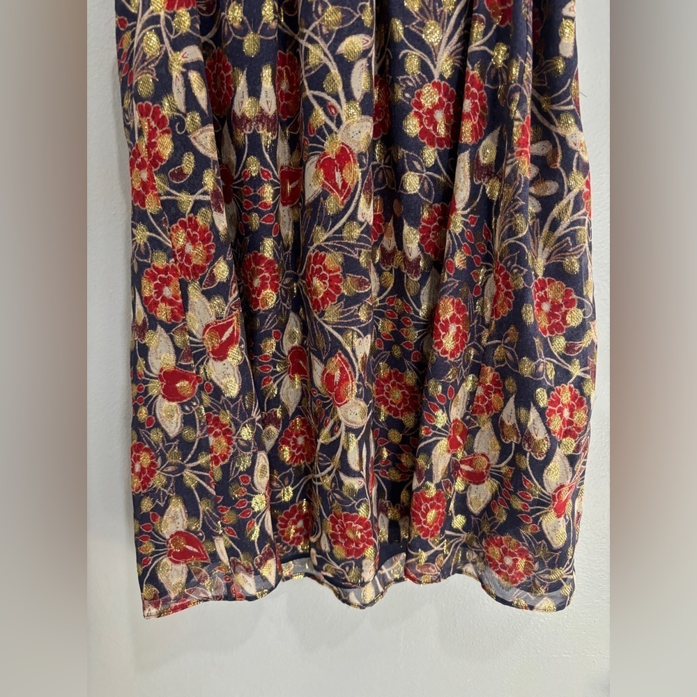 Tory Burch Silk Floral Gold Metallic Halter Top Blouse Size 4 Business casual - Picture 4 of 9